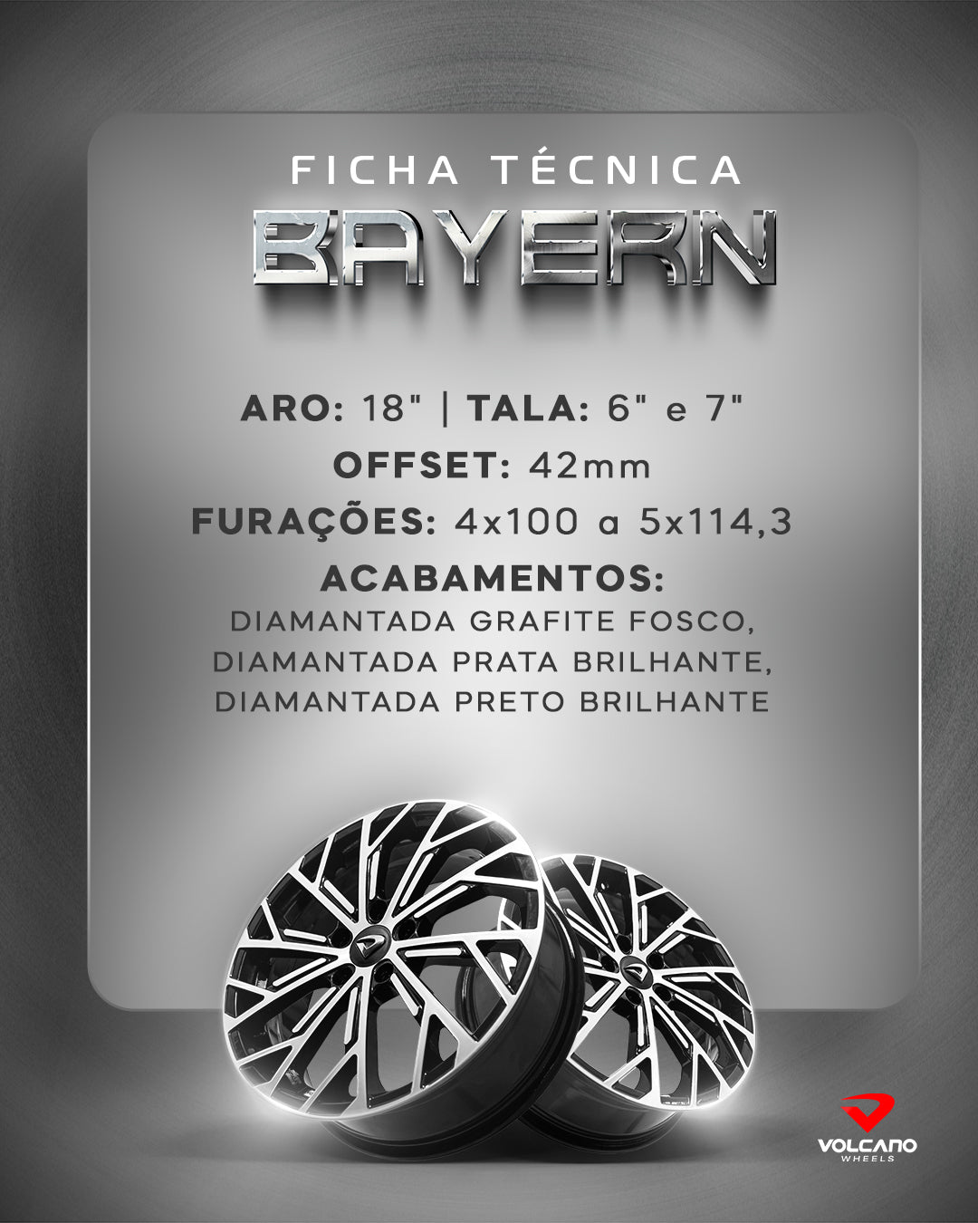 Roda Volcano Bayern Lançamento Aro 18 Tala 6 - Preto brilhante Diamantado + Bicos Grátis