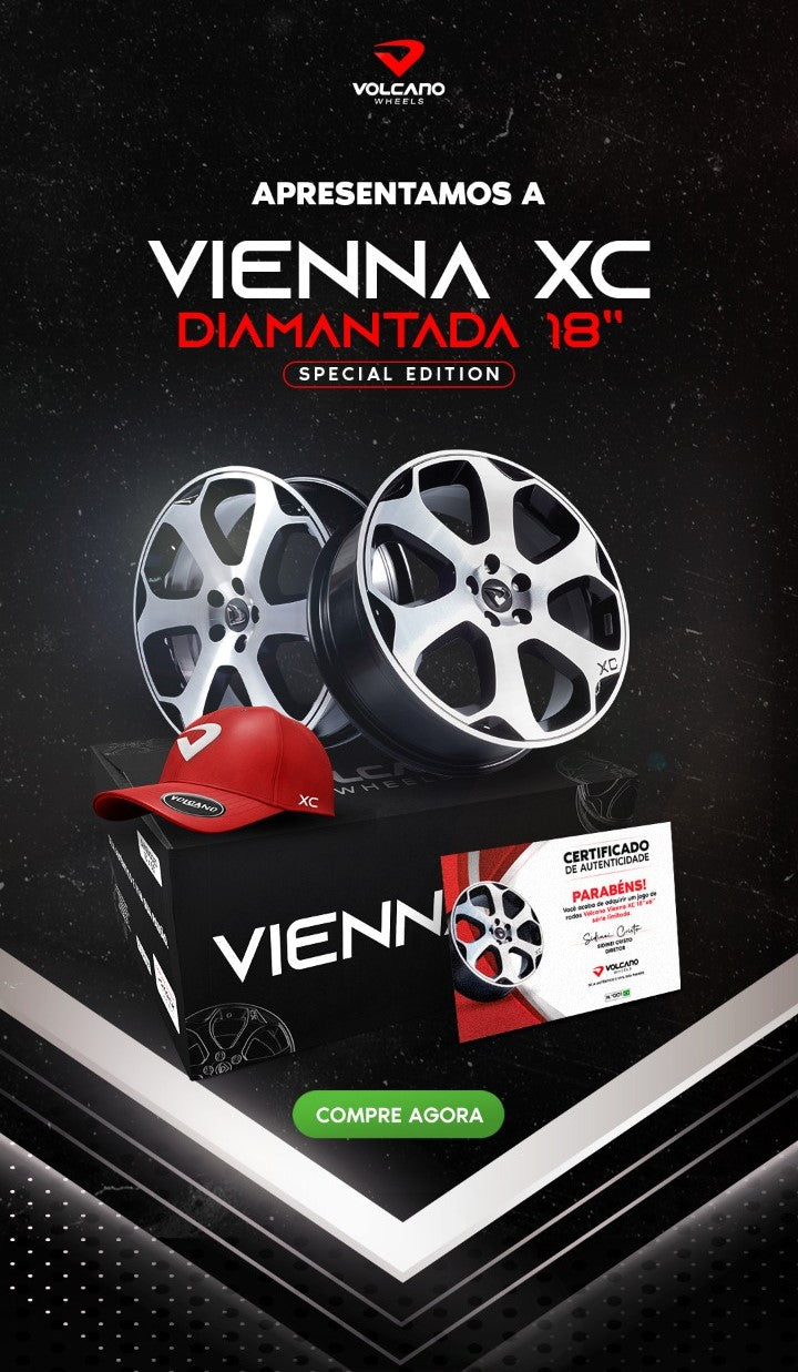 Roda Volcano VIENNA Aro 18" tala 6" Diamantada Total Preto Brilhante