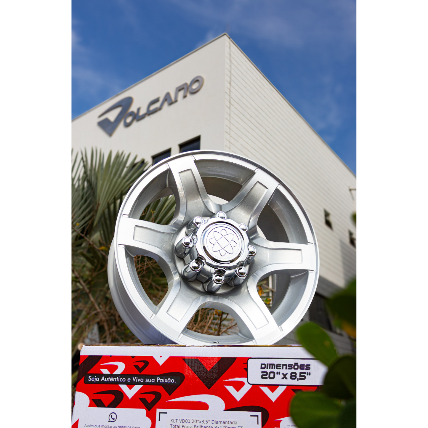 Roda Ford F-250 Duty XLT VD01 Aro 22" tala 8,75" Furação 8x170  -  Diamantada Total Prata Brilhante + Bicos Grátis