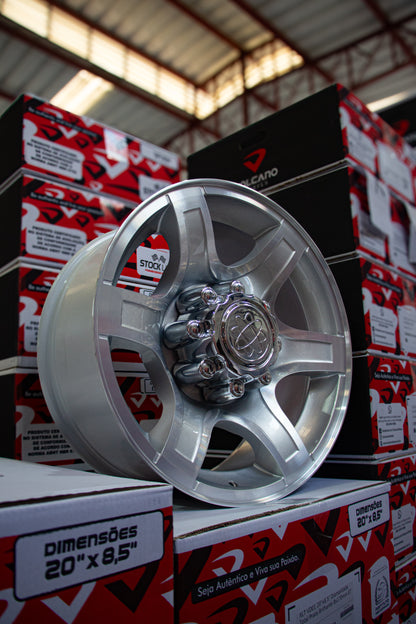 Roda F-250 XLT Aro 20" tala 8,5" Furação 8x170  -  Diamantada Total Prata Brilhante + Bicos Grátis