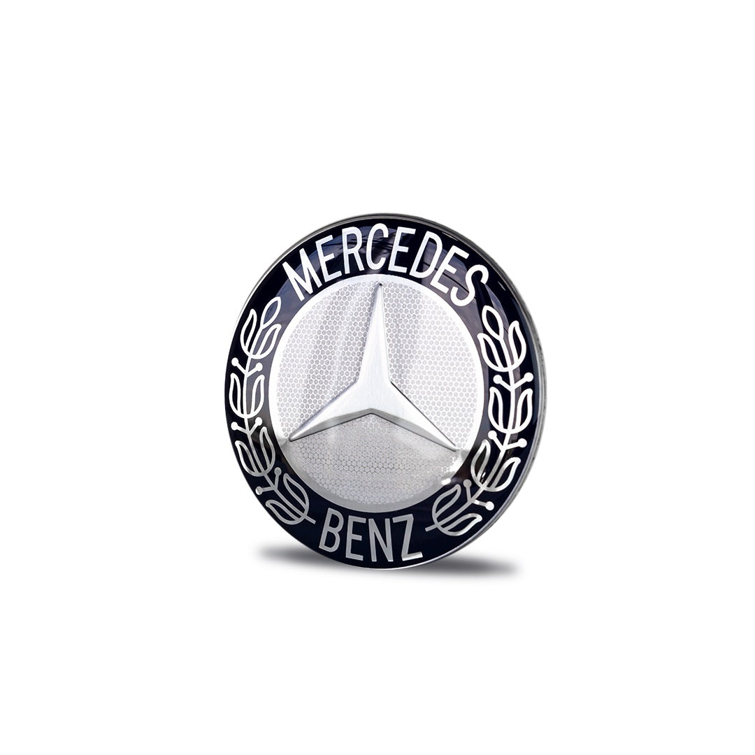 Porta emblema + Emblema Adesivo resinado logo marca Mercedes Benz Diâmetro 58mm (MP 57899 + MP 57974)