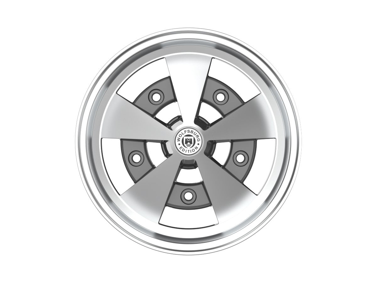 Roda Volcano ESCARABAJO Aro 15" tala 6" Grafite Brilhante Diamantado Fusca Kombi Brasília