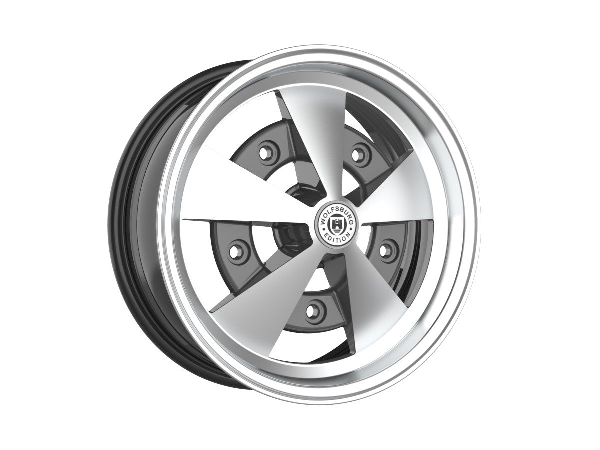 Roda Volcano ESCARABAJO Aro 15" tala 6" Grafite Brilhante Diamantado Fusca Kombi Brasília