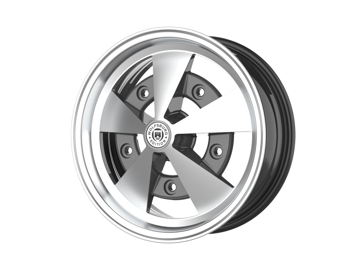 Roda Volcano ESCARABAJO Aro 15" tala 6" Grafite Brilhante Diamantado Fusca Kombi Brasília