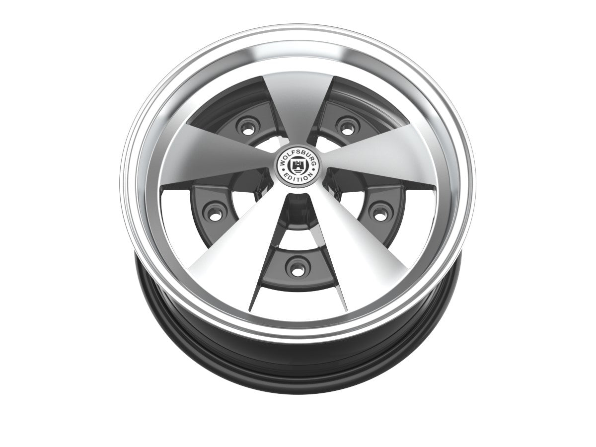 Roda Volcano ESCARABAJO Aro 15" tala 6" Grafite Brilhante Diamantado Fusca Kombi Brasília